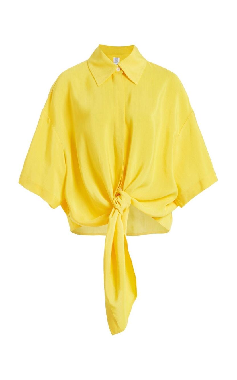 Rosie Assoulin Tie Me Up Short Sleeve Button-Up Top - XS